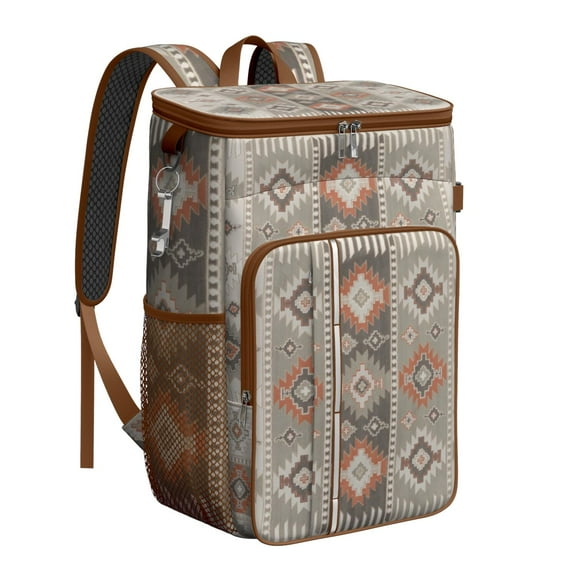 Tribal Patterns Cooler Backpack - 20L Insulated Leakproof Lunch Bag, Rustic Home Decor Design