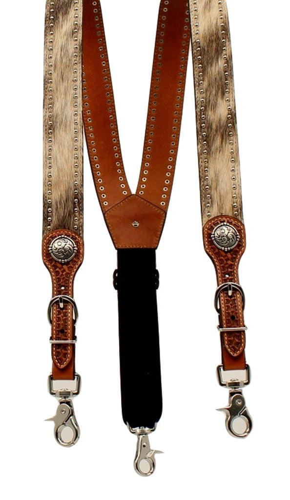 Nocona Western Suspenders Mens Galluses Hair Round Concho Tan N8513408