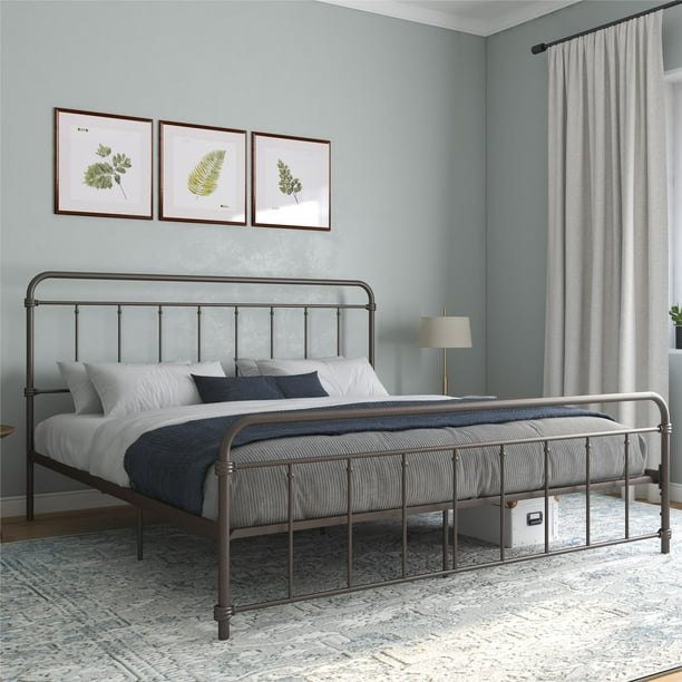Desert Fields Wallace Metal Bed King, King Size Metal Bed Frame With Storage
