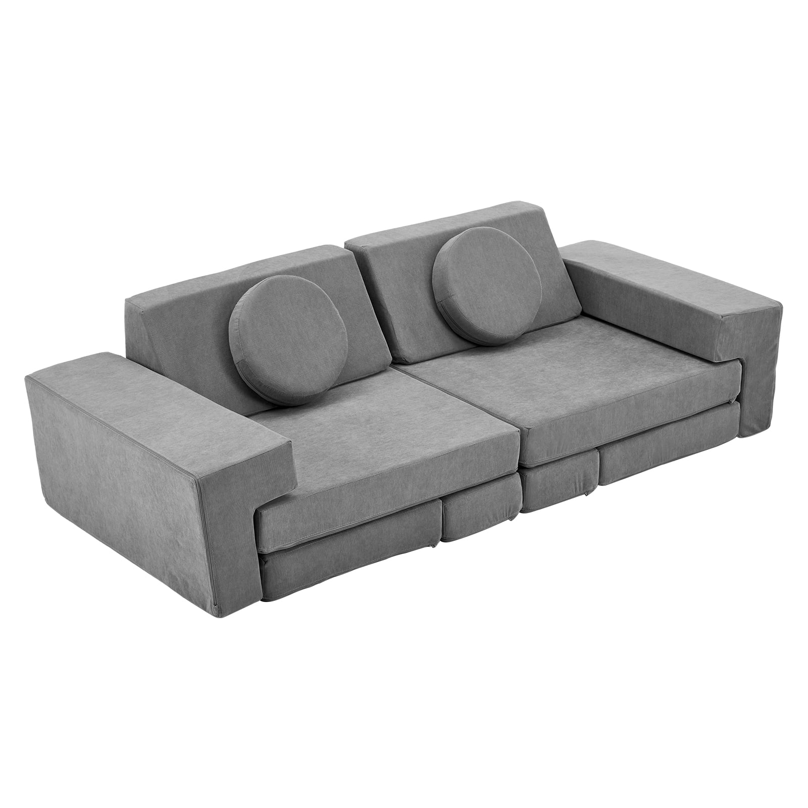 14 PCS Modular Kids Play Couch, Convertible Foam Building Block Sofa Fort Play Set, Corduroy Detachable Floor Sofa for Toddlers Playroom Bedroom Living Room, Grey
