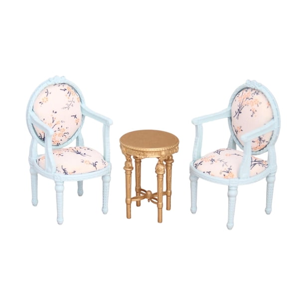 Silla de casa de muñecas a escala 1/12, mueble en miniatura hecho a mano, modelo de respaldo azul