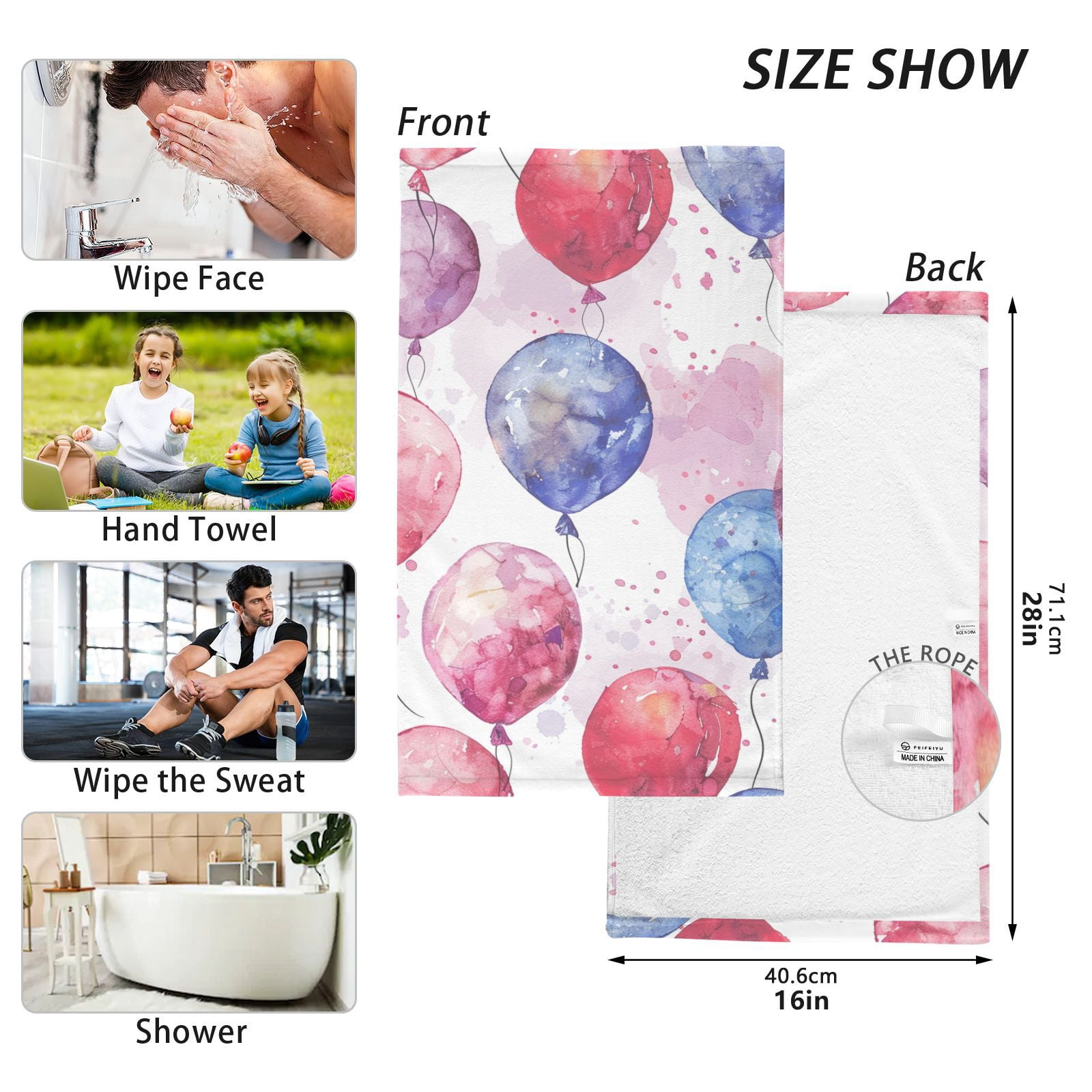 Many Balloons Hand Towels Cotton Bath Towels Large Face Towels Absorbent for Bathroom 2 Packs