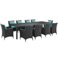 thumbnail image 2 of Modway Convene 11-Piece Aluminum Rattan Patio Dining Set in Espresso/Turquoise, 2 of 7