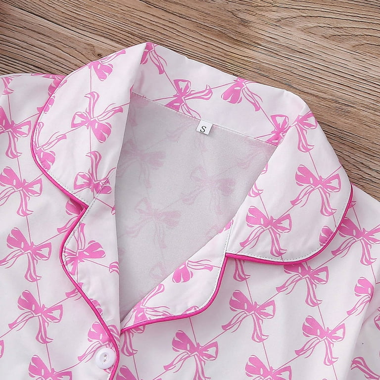 RMGVDSD Womens Pajamas Set Women's Bow Print Sleepwear Set Button