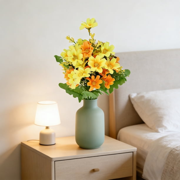 Ramo decorativo de crisantemos artificiales | Arreglo floral artificial para centro de mesa de boda en el hogar | Flores artificiales de plástico para decoración de mesa