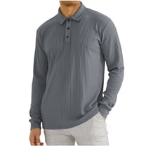 Jalioing Men's Long Sleeve Golf Shirt Collared Ribbed Casual T Shirt Business Dressy Solid Color Tops