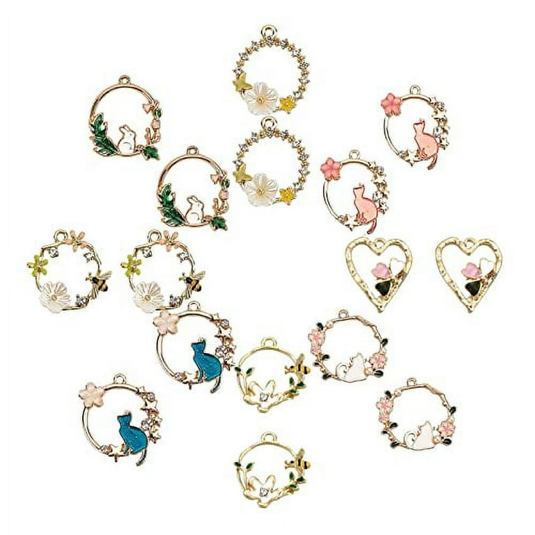 20pcs 12*13mm Enamel Heart Diamond Pendant Mini Charms For Jewelry