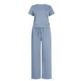 thumbnail image 7 of yievot 2 Piece Set Women Summer Going Out Outfits Slim Short Sleeve Shirts and Wide Leg Pants Loungewear Tracksuits, 7 of 7