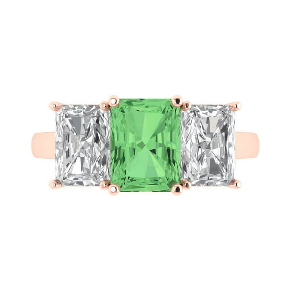 Clara Pucci 14K Rose Gold 4ct Green Three-Stone Ring for Women