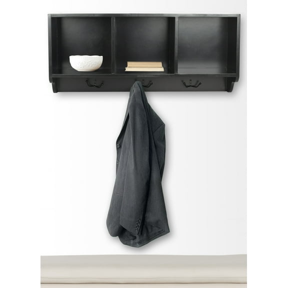 SAFAVIEH Alice Wall Shelf with Three Storage Compartments, Black