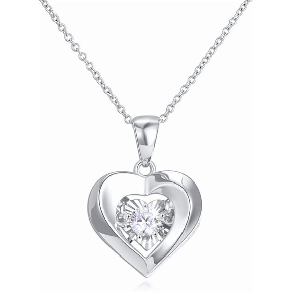 Real 18k Gold Heart Necklace for Women, Fine Cubic Zirconia Love Jewelry Gifts for Her (18kt Gold Chain 16 2 inch)