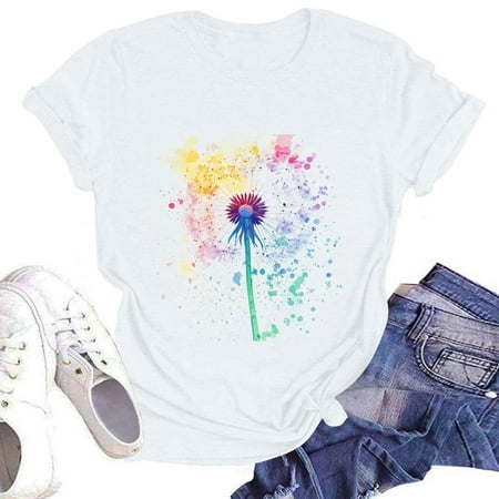 NAMTYQX Blouses for Women Dressy Casual Scoop Neck Fashion Patterns Short Sleeve Gemustertes Stretch Cool Loose Fit Plus Size Short Sleeve Shirts for Women White Size 2XL