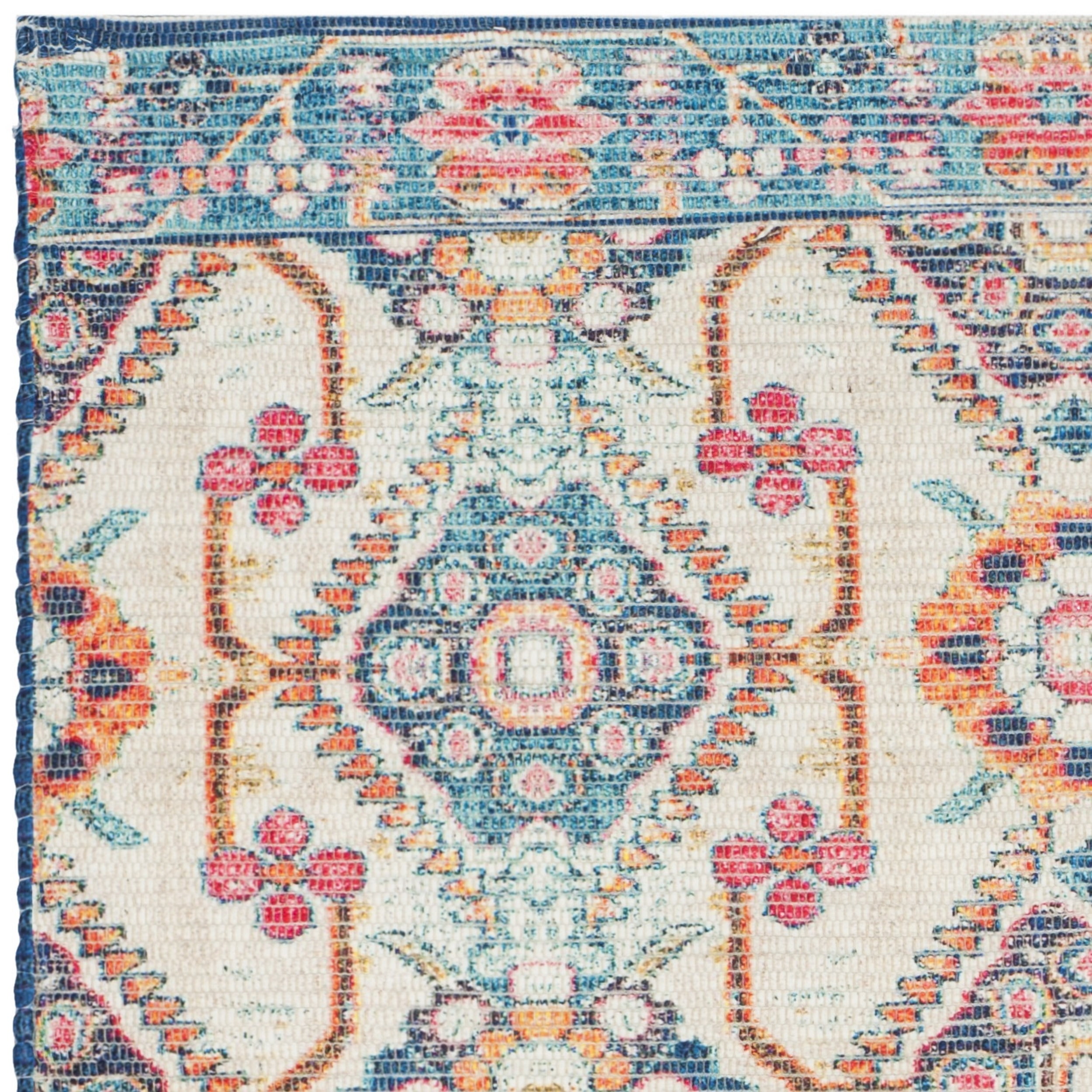 SAFAVIEH Saffron Everette Floral Cotton Area Rug, Cream/Blue, 4' x 6'