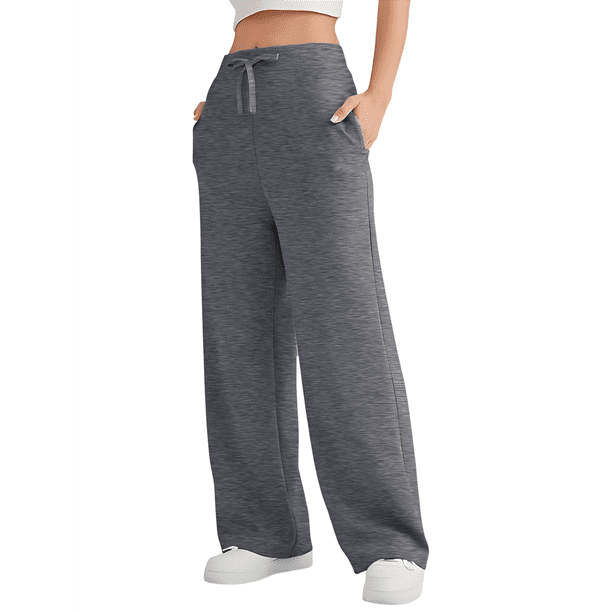 Pantalones Deportivos Holgados de Cintura Alta para Mujer, Gris Oscuro, Talla M