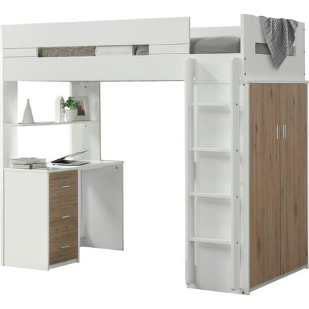 ACME Nerice Twin Loft Bed with Desk and Wardrobe in White, Multiple Colors