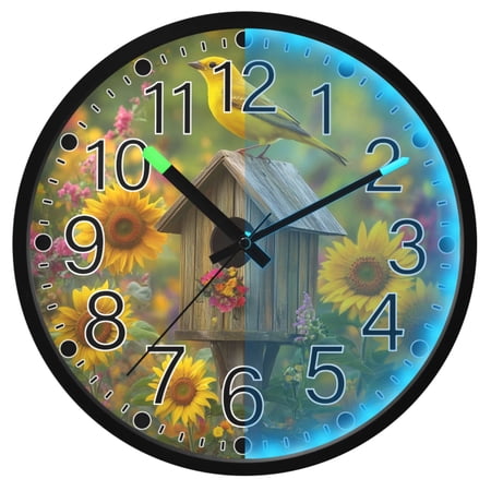 Ryvnso Bird Sunflower Garden 12 Inch Night Light Wall Clock Silent Battery Operated Luminous Clocks