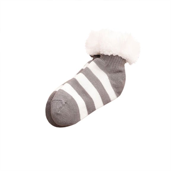 Fengactive Unisex Thick Sherpa Lined Slipper Socks Plush Home Socks Contrast Stripe Winter Warm Cozy