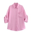 thumbnail image 4 of HH TRAF Blusa de un solo pecho con bolsillos y mangas cortas con cuello vuelto de color liso elegante para mujer 2024 Camisas casuales para mujer, 4 of 5