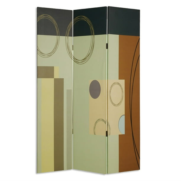 Wooden 3 Panel Canvas Room Divider with Geometric Pattern, Multicolor