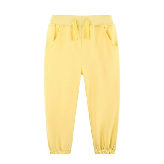 Staki Baggy Sweatpants Girls Casual Sweatpants Kids Athletic Lounge Joggers Girls Active Running Pants with Pockets(Yellow,3-4 Years)