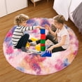 thumbnail image 7 of ZACOO 4'x4' Round Shag Fluffy Shaggy Rug for Kids Bedroom, Tie-Dyed Area Rugs Ultra Kawaii Abstract Carpet for Girls Room Nursery, Yellow Pink Purple, 7 of 7