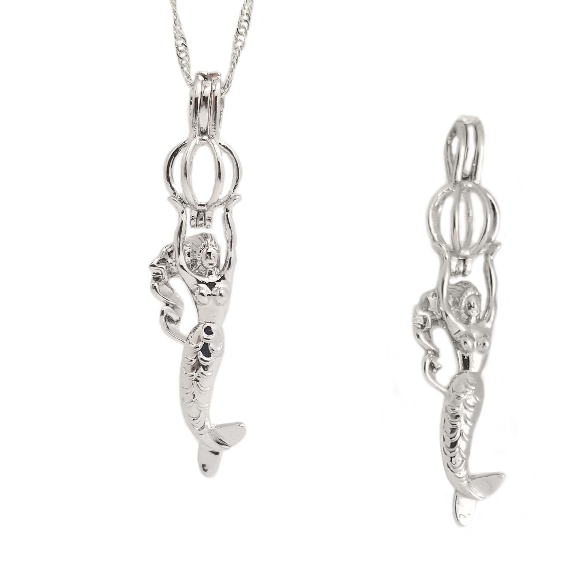 Mermaid Pendant Love Wish Pearl Kit Cultured Pearl Necklace Set with Stainless Steel Chain 16'