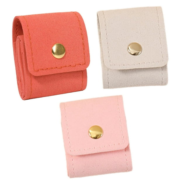 Mini organizador de joyas de de 3 piezas con hebilla, estuche liviano, bolsa enrollable portátil para joyas, bolsa de para pendientes. Beige rosa naranja