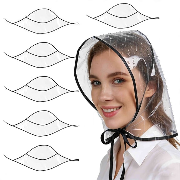 6Pcs Rain Hat, Reusable Clear Waterproof Rain Caps for Women and Men(Black Edge)