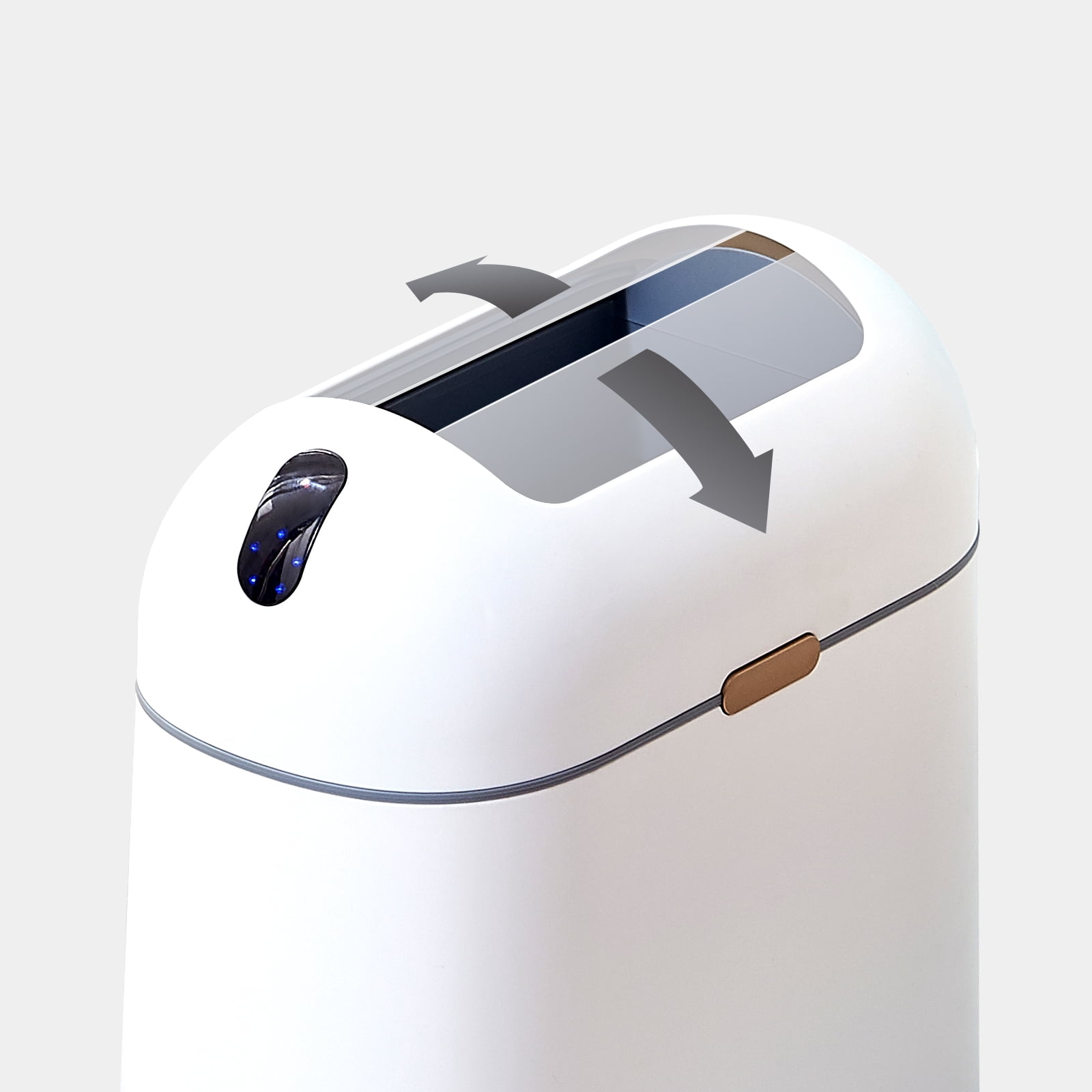 Elpheco Motion Sensor Bathroom Trash Can, 2.5 Gallon Waterproof Trash Bin with Butterfly lid, Bathroom Waste Basket Garbage Bin for Bedroom Kitchen and Office use, White with Golden Button