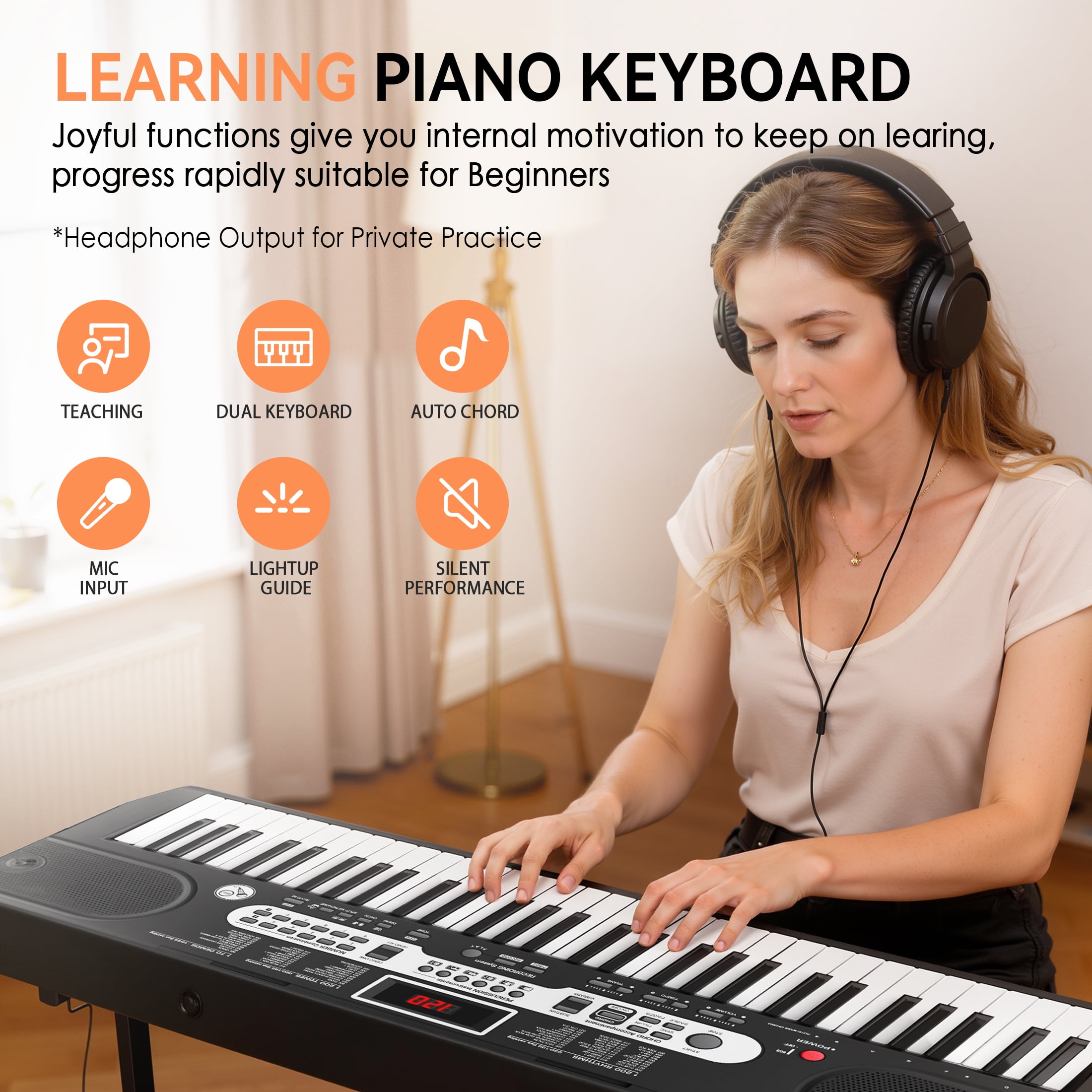 Fenbeli 61 Key Piano Keyboard Kit with Music Sheet Stand, Stool, Headphones, Microphone, 200 Tones & Rhythms