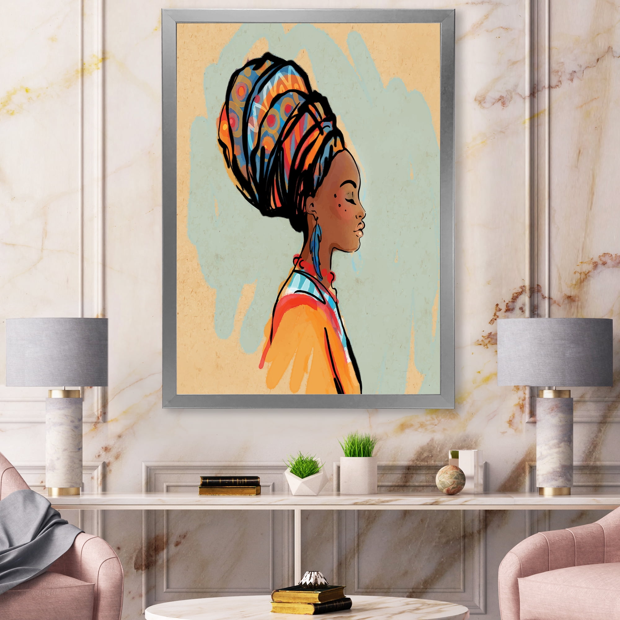Designart 'Portrait of African American Woman With Turban III' Modern Framed Art Print