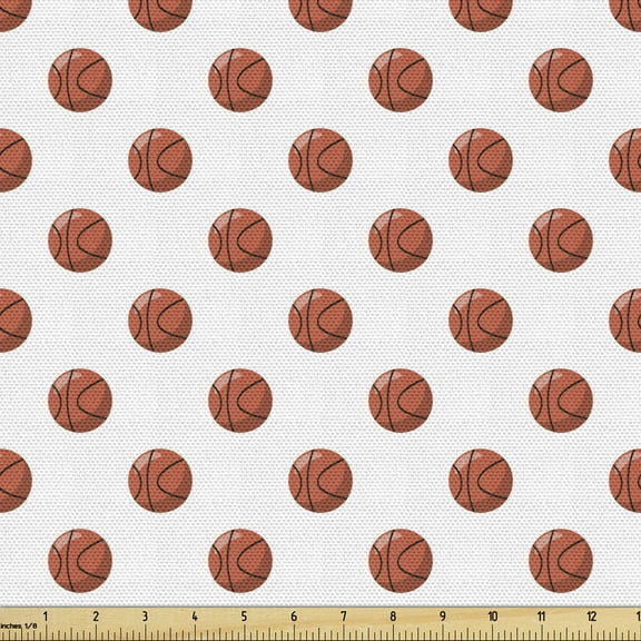 Ambesonne Basketball Fabric by the Yard Upholstery, Cartoon Balls Score, 2 Yards, Cinnamon Black White