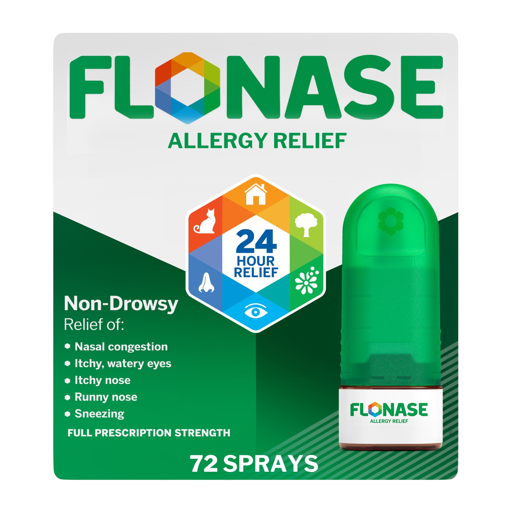 (3 pack) Flonase Allergy Relief Fluticasone Nasal Spray, 24 Hour Non-Drowsy Allergy Medicine, Metered Nasal Spray - 72 Sprays - Fall And Seasonal Allergy Relief