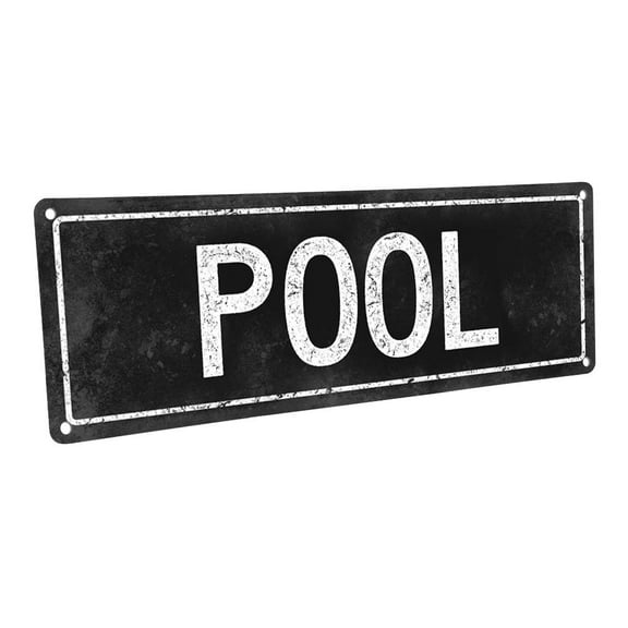 Black Pool 4"x12" Metal Sign, Wall Décor for Porch, Patio, and Deck