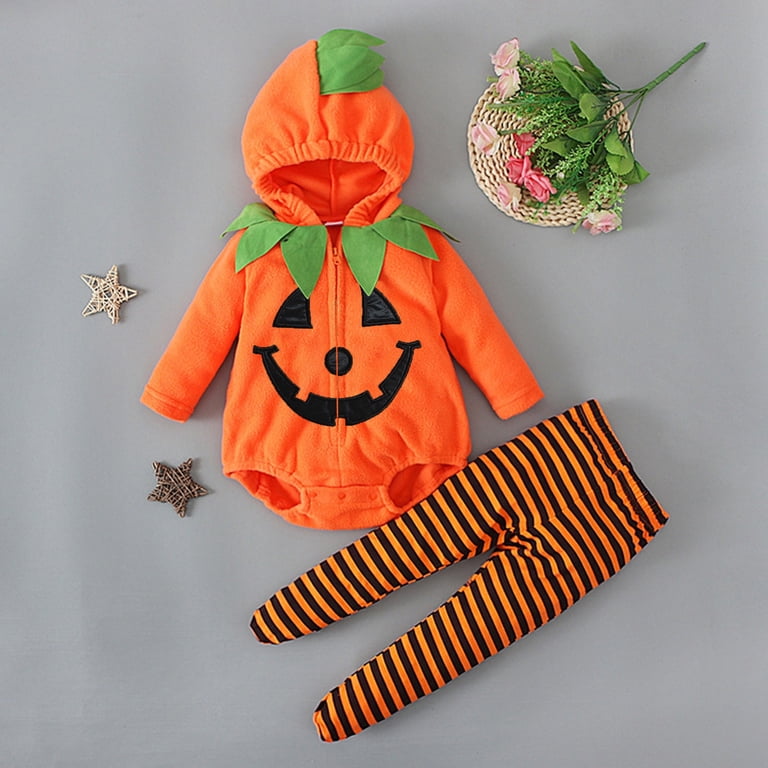 2-Piece Newborn Halloween Costume Set - Pumpkin Or Bee Hoodie Romper With Pants