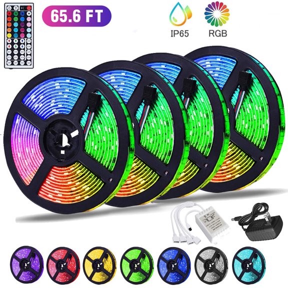 LED Strip Lights 65.6ft/20m Ultra-Long RGB LED Light Strips Dimmable Color Changing Strip Lights with 44 Keys Remote 600 LED SMD 5050 Waterproof LED Tape Lights for Bedroom, Kitchen, Party