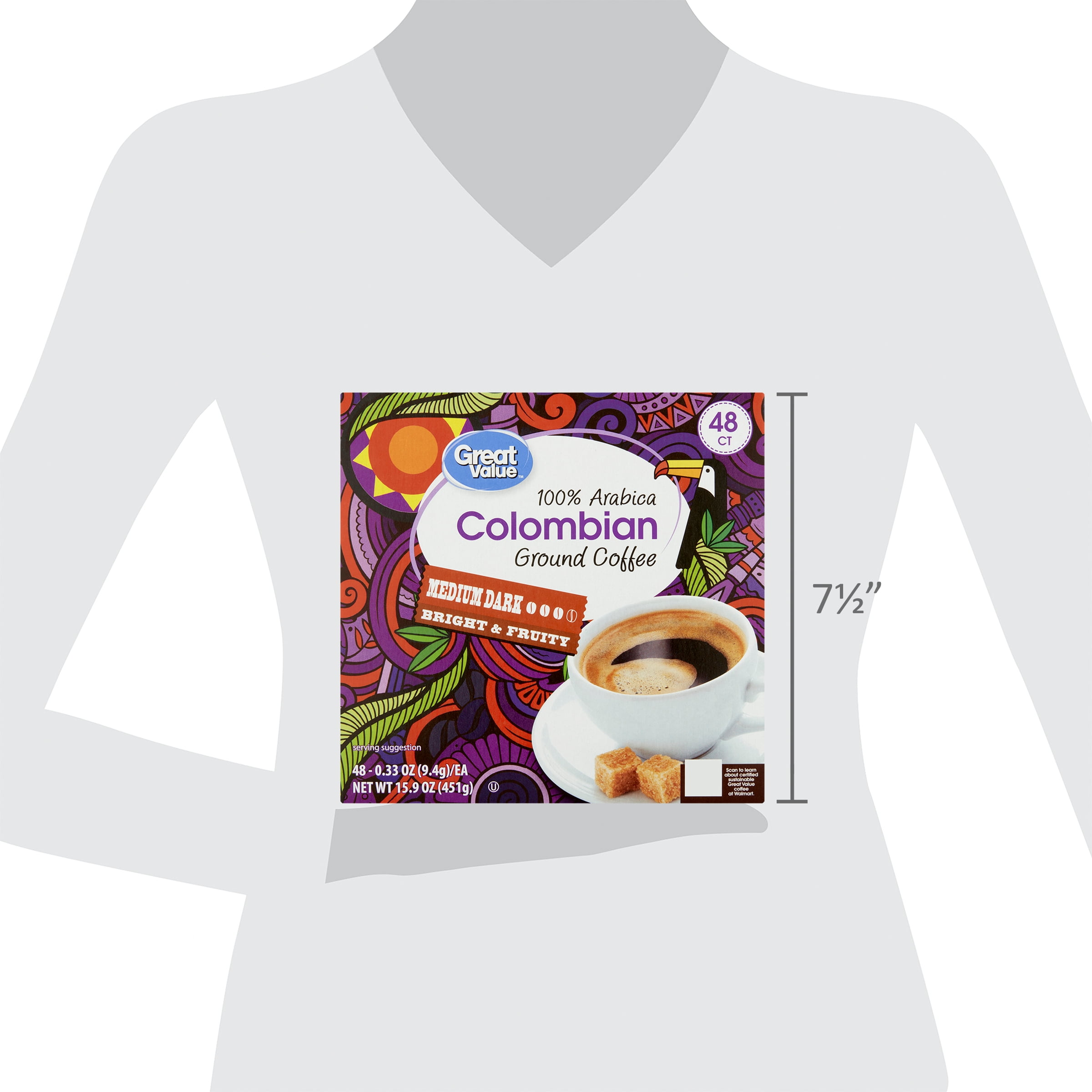 Great Value 100% Arabica Colombian Medium Roast Ground Coffee Pods, 48 Count