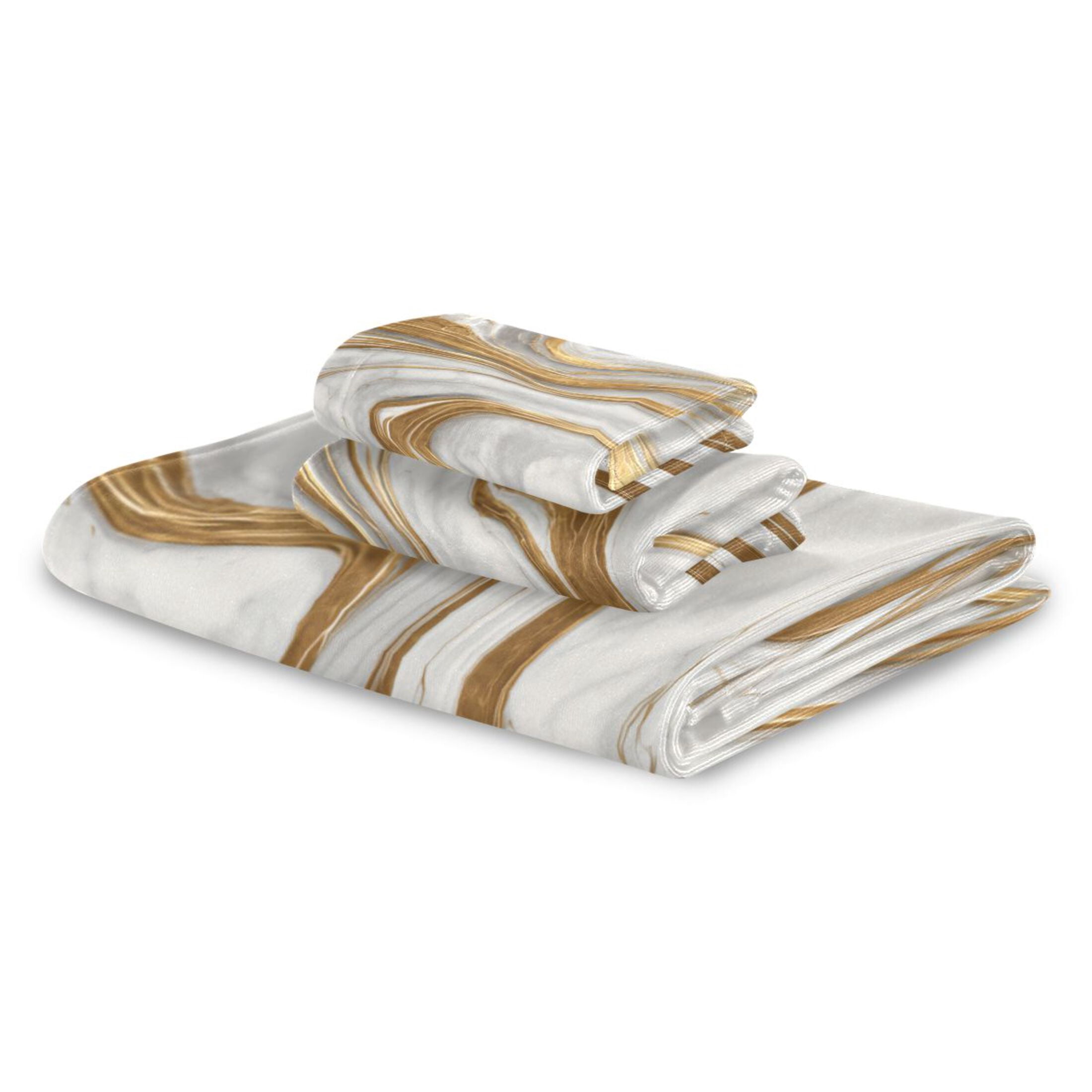 3 Sizes of Towel Sets Including Bath Towel Hand Towel and Washcloth for Daily Use Gold and White Marble