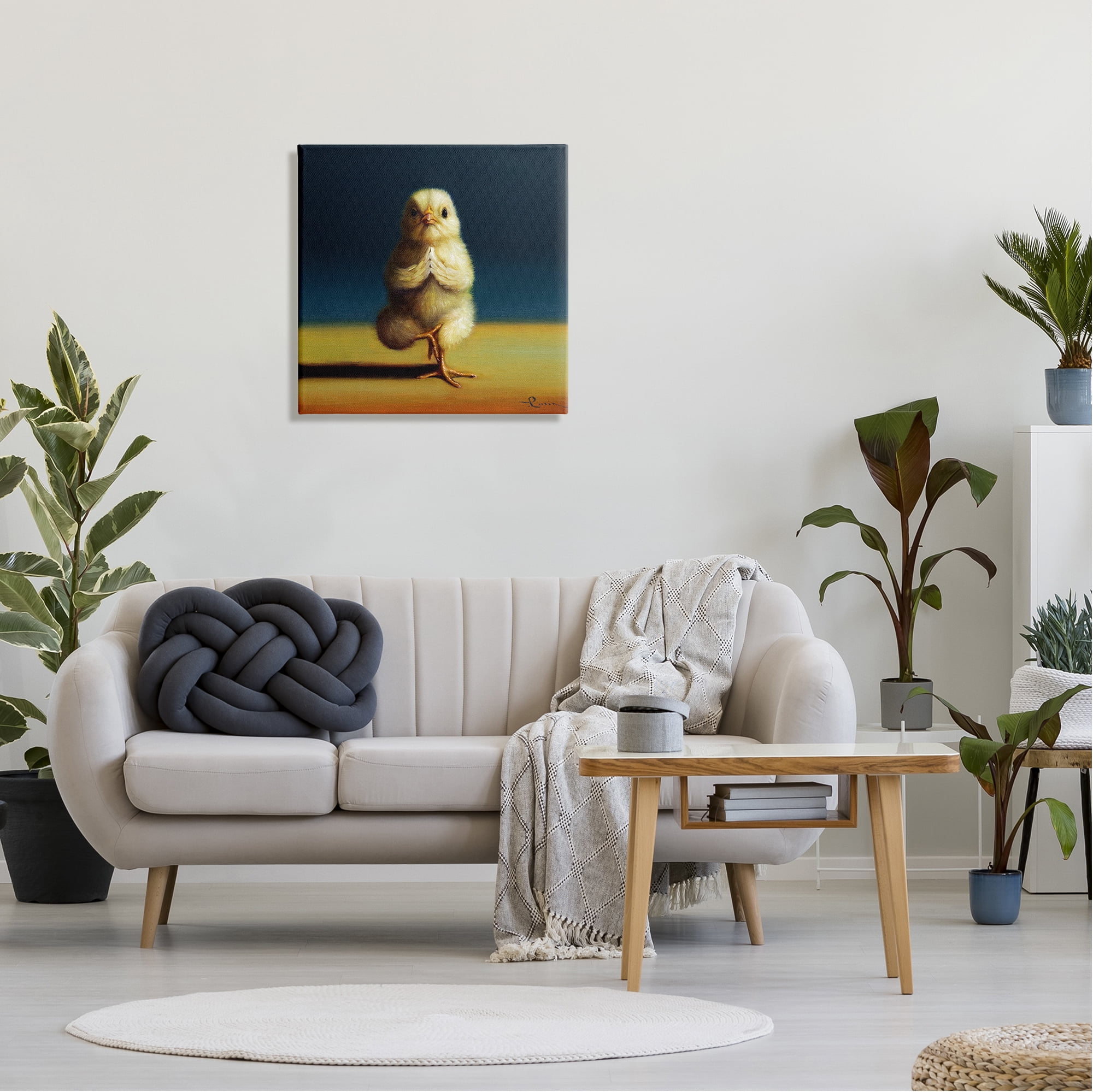 Stupell Industries Yellow Chick Meditating Yoga Pose Animal Fitness Painting Gallery Wrapped Canvas Print Wall Art, Design by Lucia Heffernan