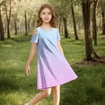 thumbnail image 4 of snilers Girls Summer Dress Short Sleeve Cold Shoulder Crew Neck Swing Gradient Dresses Beach Vacation Sundress with Pockets Size 3-14 Years, 4 of 8