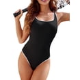 thumbnail image 2 of Women'S One-Piece Swimsuit Color Block Ribbed Sports Adjustable Strap High Cut Swimsuits Black L, 2 of 9