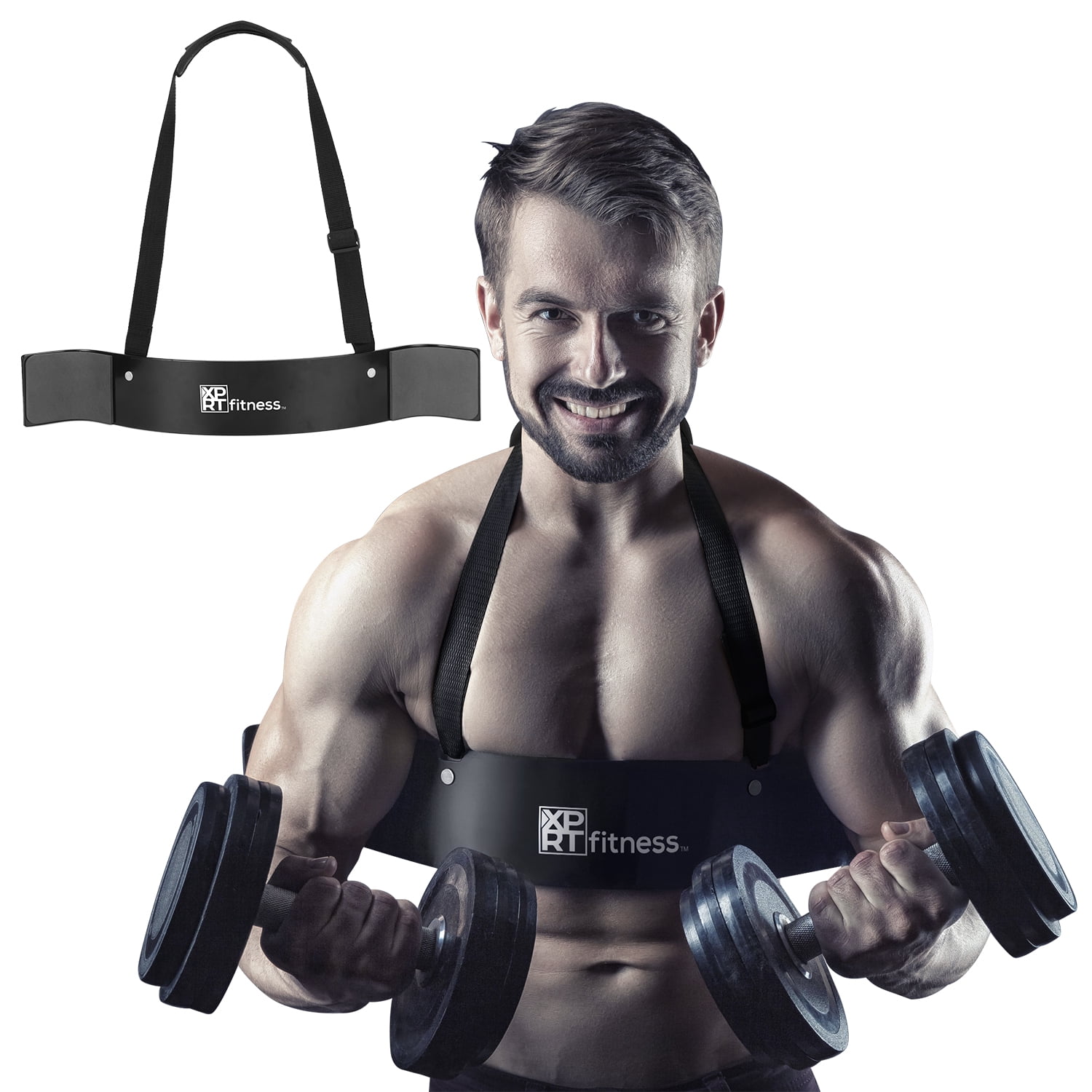 XPRT Fitness Adjustable Arm Blaster for Biceps, triceps, muscle isolator for bodybuilding Weight Lifting Belts, Aluminum Black, 23 x 3 x 0.2 inches