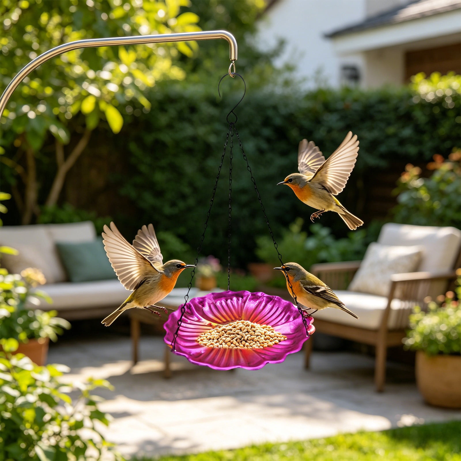 Bird Feeders For Outside Flower Shaped Hanging Bird Bath Tray Metal Bird Water Feeder For Wilds Birds Outdoor Garden Decor for Outside Outdoors Attracting Birds