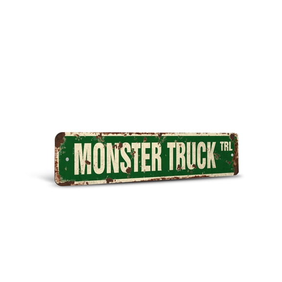 MONSTER TRUCK Vintage Style Rustic Street Sign – Big Lift Pickup Redneck Huge Retro Decorative Wall Sign for Home, Bar, Garage, or Outdoor Use | 6" X 24" Plastic Road Sign