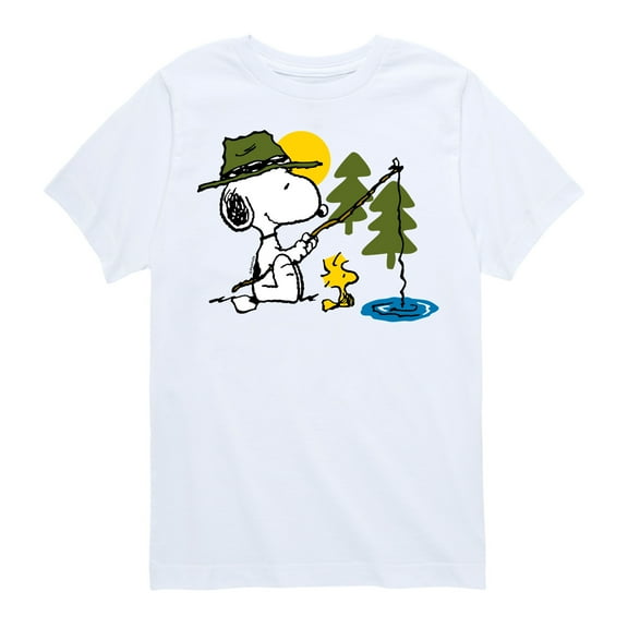 Peanuts - Snoopy Woodstock Fishing - Toddler & Youth Short Sleeve Graphic T-Shirt
