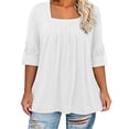 thumbnail image 4 of Vivianyo HD Women's Pleated Square Neck Tunic Top, Roll Tab 3/4 Sleeve Loose Flowy Blouse for Women, Fall Casual Tops for Daily Errands, Sizes L-5XL, 4 of 8
