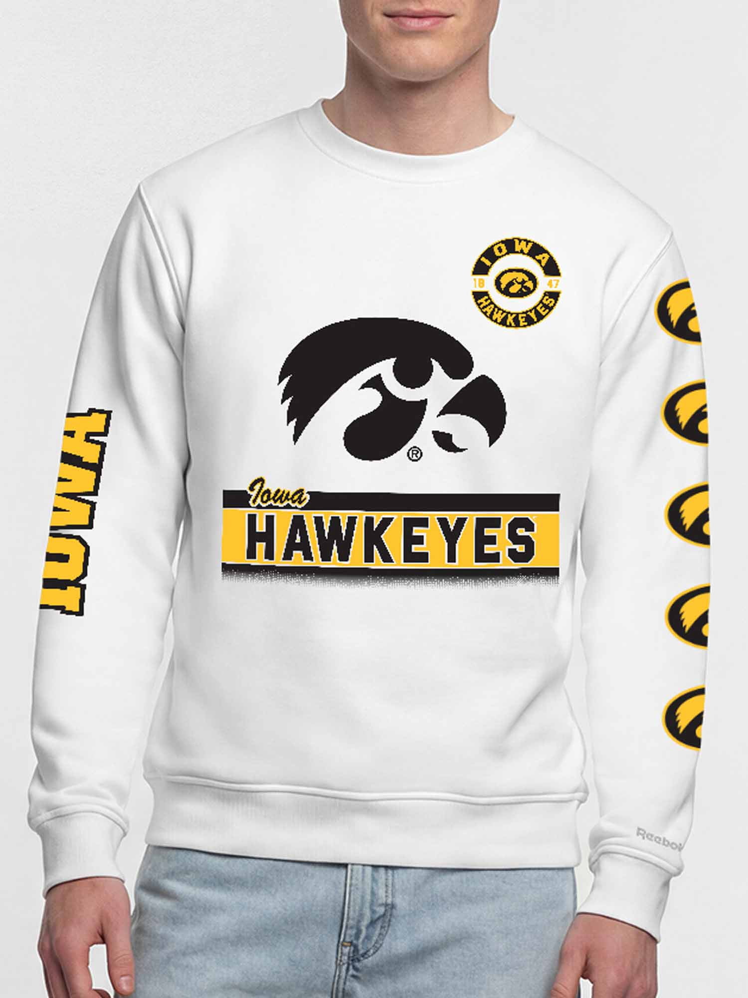 Iowa Hawkeyes Reebok Mens White Crew Sweatshirt