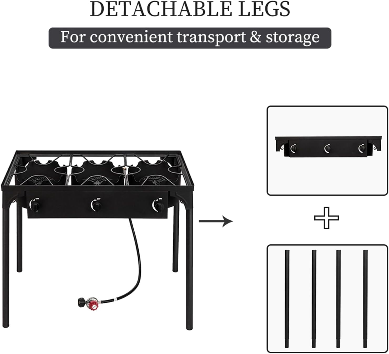 Outdoor Portable Propane Gas Stove with Heavy Duty Cast Iron Burner and Detachable Stand Legs for Camping
