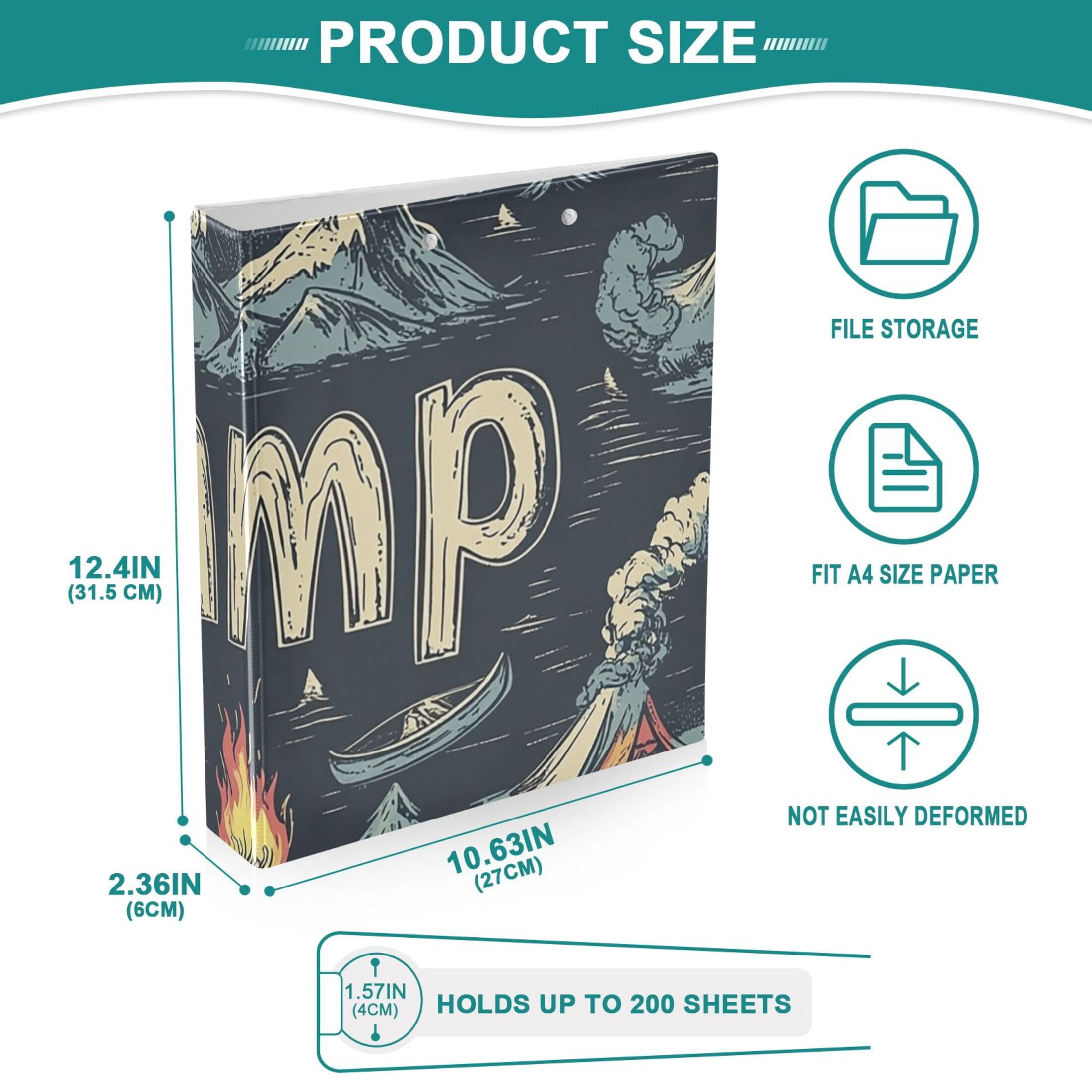 Moutain Camp 3 Ring Binders 1.5 inch Hardcover File Folders with Interior Pockets A4 Size Organizer for School Office Hospital