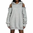 thumbnail image 3 of Womens Hooded Sweatshirt Drop Sleeve Soft Comfort Relaxed Fit Front Pocket Y2K Street for Casual Wear Light Gray,S, 3 of 7